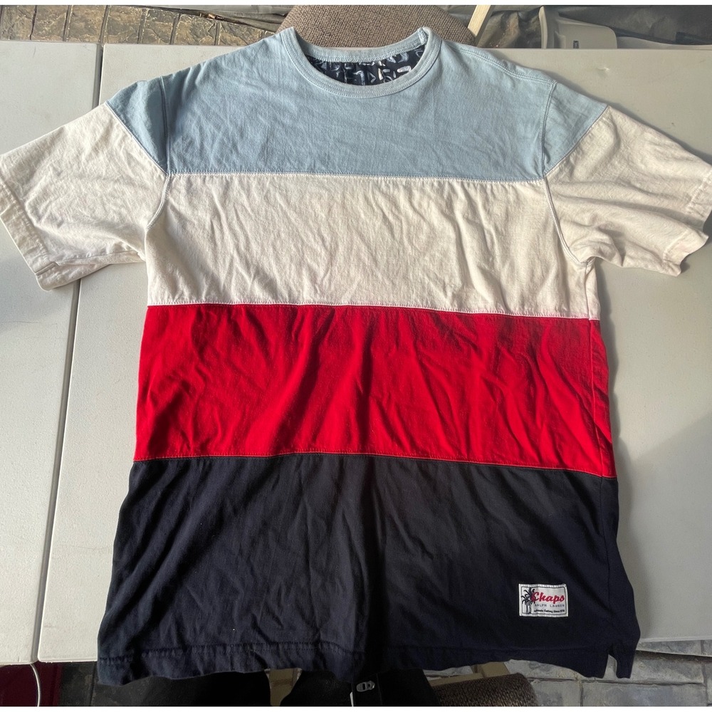 Chaps Ralph Lauren Mens Colorblock T-Shirt Striped Short Sleeve Crewneck Blue